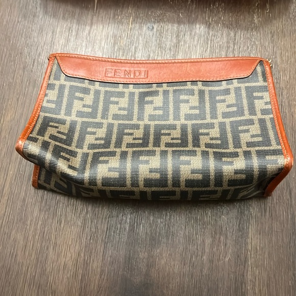 Authentic Vintage FENDI Zucca Pouch/Clutch w/ Canvas Leather - Picture 1 of 16